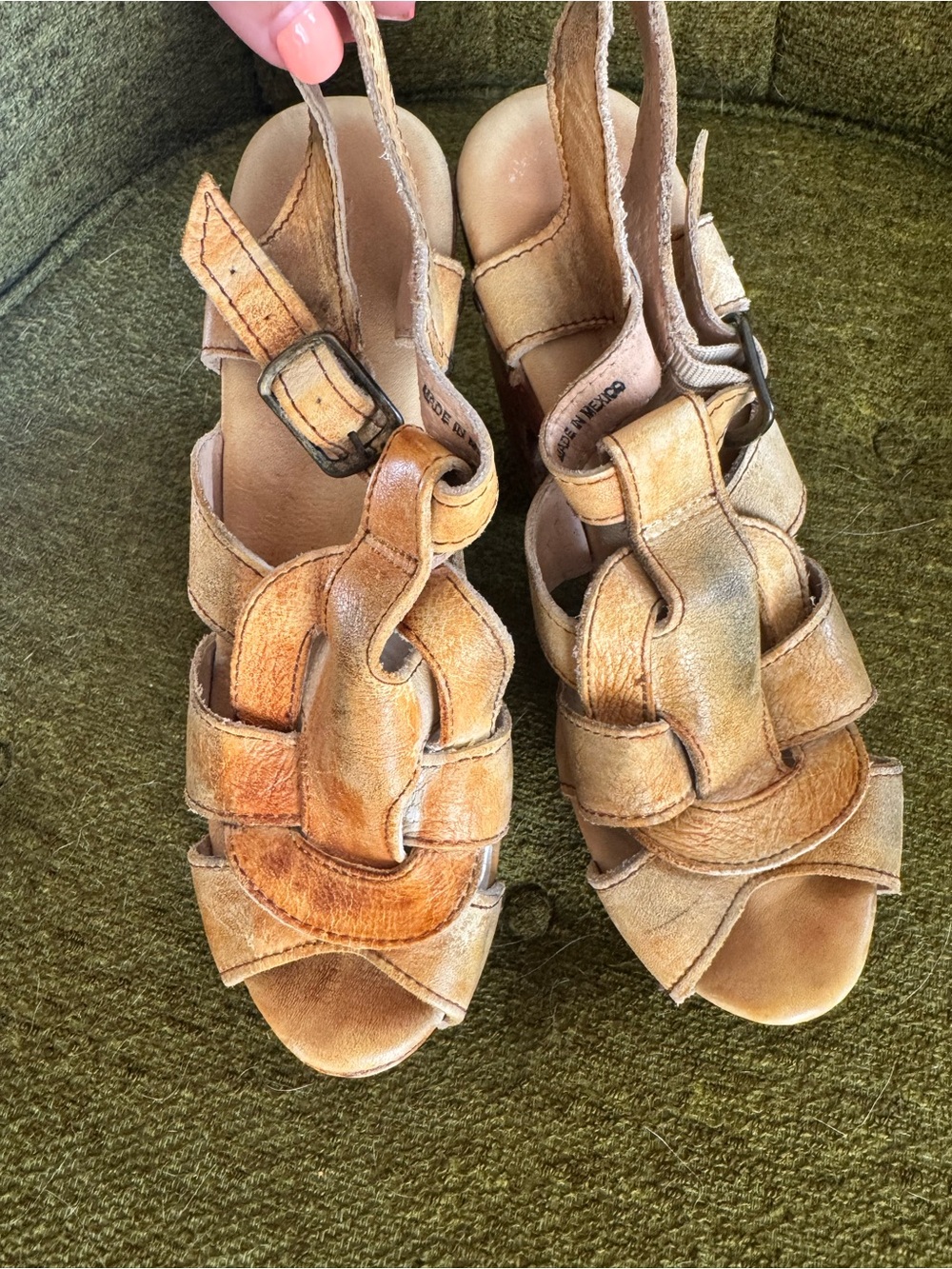 BED|STU ' Tan/rustic Leather Platform Sandals - Picture 3 of 6